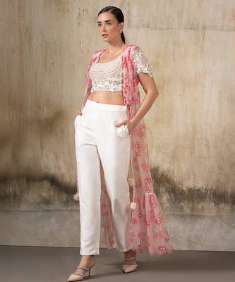 Ivory embroidered co ord set with cape 3