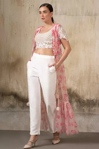 Ivory embroidered co ord set with cape