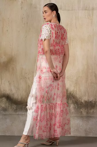 Ivory embroidered co ord set with cape