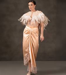 Peach plain silk skirt with embroidered blouse and cape