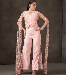 Baby pink embroidered co ord set with cape