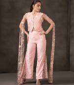 Baby pink embroidered co ord set with cape