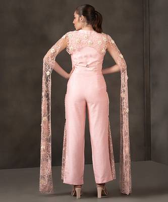 Baby pink embroidered co ord set with cape 2