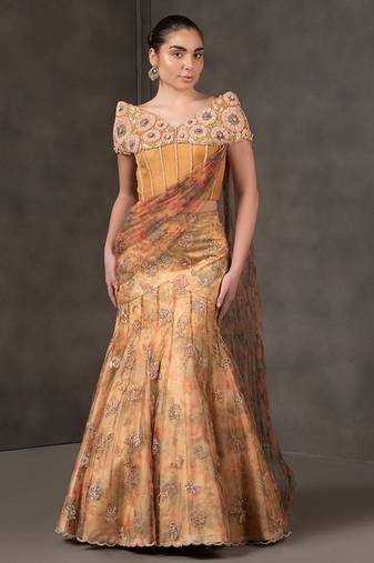Mustard embroidered organza Lehenga