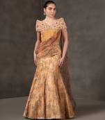 Mustard embroidered organza Lehenga