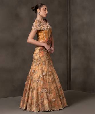 Mustard embroidered organza Lehenga 2