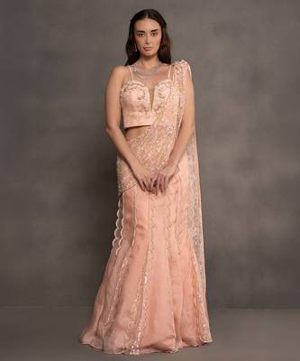 Peach embroidered organza Lehenga 1