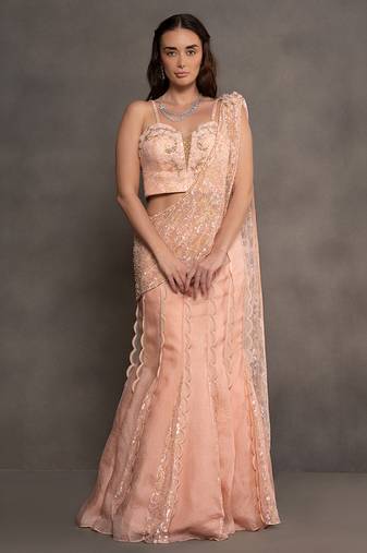 Peach embroidered organza Lehenga