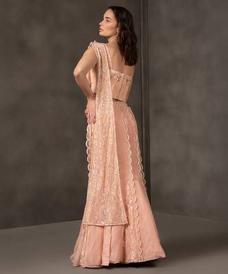 Peach embroidered organza Lehenga 2