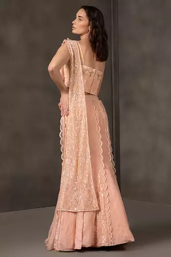Peach embroidered organza Lehenga