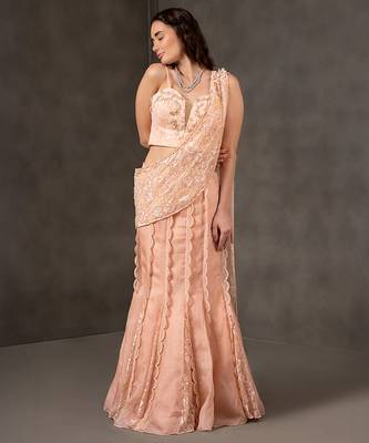 Peach embroidered organza Lehenga 3