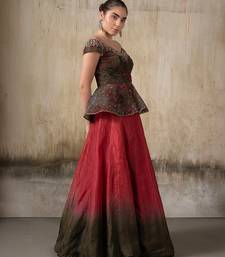 Pink and Green embroidered organza Lehenga