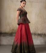 Pink and Green embroidered organza Lehenga