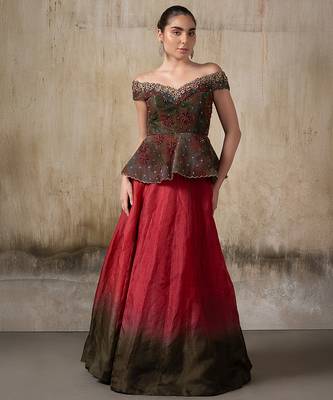 Pink and Green embroidered organza Lehenga 2