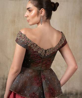 Pink and Green embroidered organza Lehenga 3