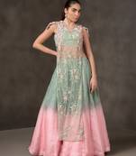 blue and Pink embroidered organza Lehenga