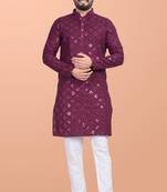 Maroon cotton mirror work straight men's kurta pyjama