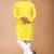 Yellow cotton schiffili work straight men's kurta pyjama
