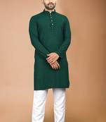 Green cotton schiffili work straight men's kurta pyjama