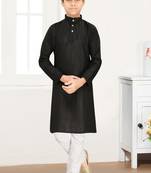 black cotton kids kurta pyjama with lining work design