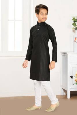 black cotton kids kurta pyjama with lining work design 3