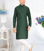 green cotton kids kurta pyjama with lining work design