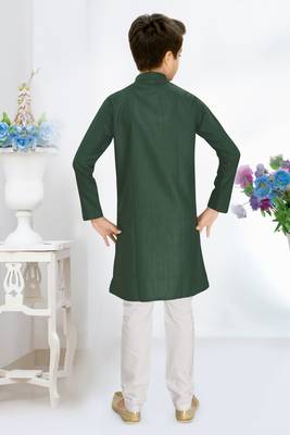 green cotton kids kurta pyjama with lining work design 2