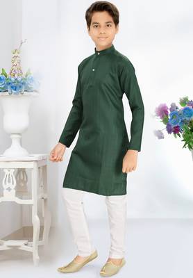 green cotton kids kurta pyjama with lining work design 3