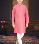 pink cotton kids kurta pyjama with lining work design