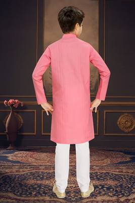 pink cotton kids kurta pyjama with lining work design 2