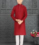 red cotton kurta pyjama for kids with lining work