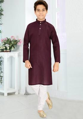 maroon cotton kid's kurta with lining work design 1