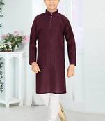 maroon cotton kid's kurta with lining work design