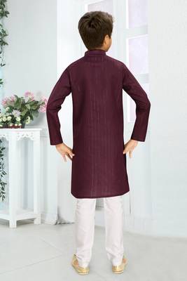 maroon cotton kid's kurta with lining work design 2