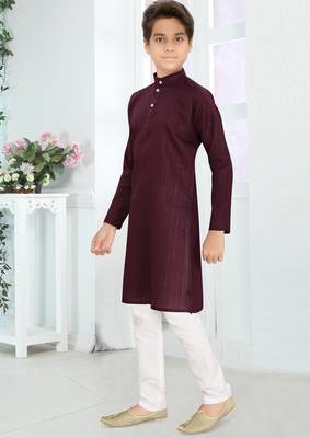 maroon cotton kid's kurta with lining work design 3