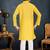 yellow cotton kids kurta with subtle stripe work detail