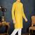 yellow cotton kids kurta with subtle stripe work detail