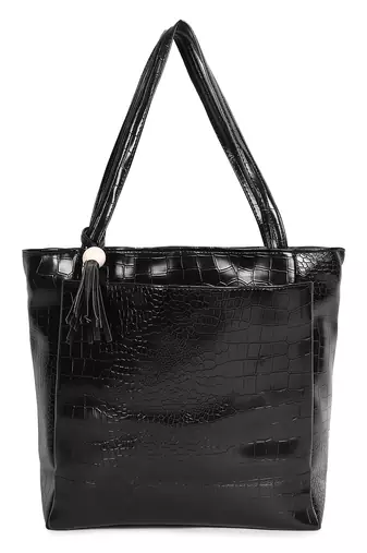 Veronly textured faux leather tote bag with tassel charm