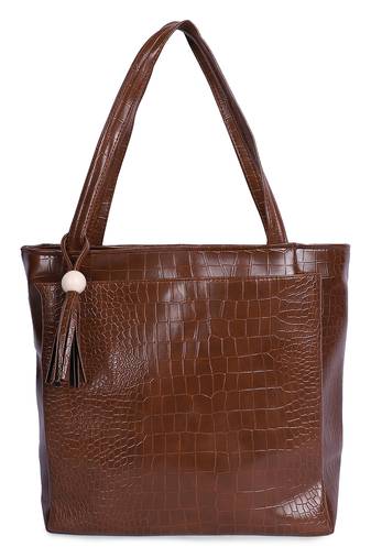 Veronly textured faux leather tote bag with tassel charm