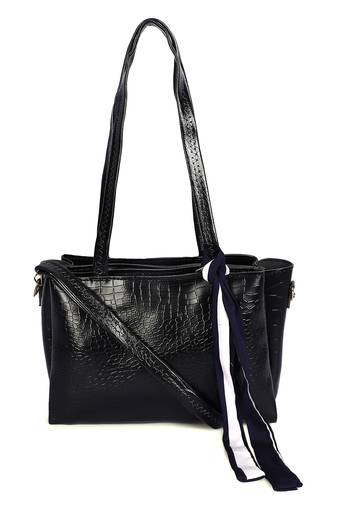 Veronly croc textured shoulder tote bag with printed scarf detail