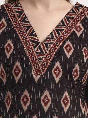 black pure cotton ethnic print a-line kurta trouser dupatta set 4