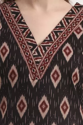 black pure cotton ethnic print a-line kurta trouser dupatta set