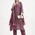 purple chanderi silk kantha work anarkali kurta trouser dupatta set