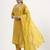 yellow mul chanderi silk thread work anarkali kurta trouser dupatta set