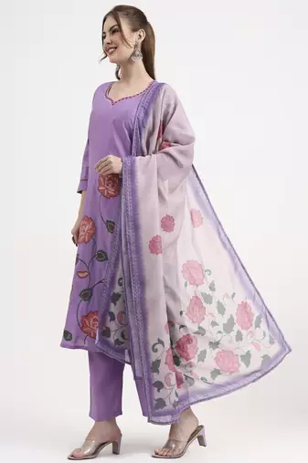 roman silk lavender kurta dupatta pant set
