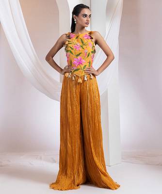 Orange embroidered silk co ord set 1
