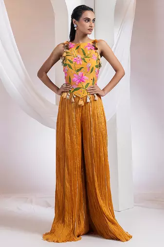 Orange embroidered silk co ord set