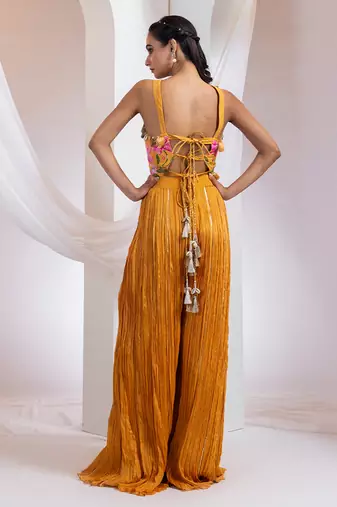 Orange embroidered silk co ord set