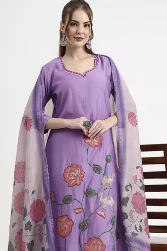 roman silk lavender kurta dupatta pant set