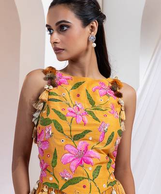 Orange embroidered silk co ord set 3
